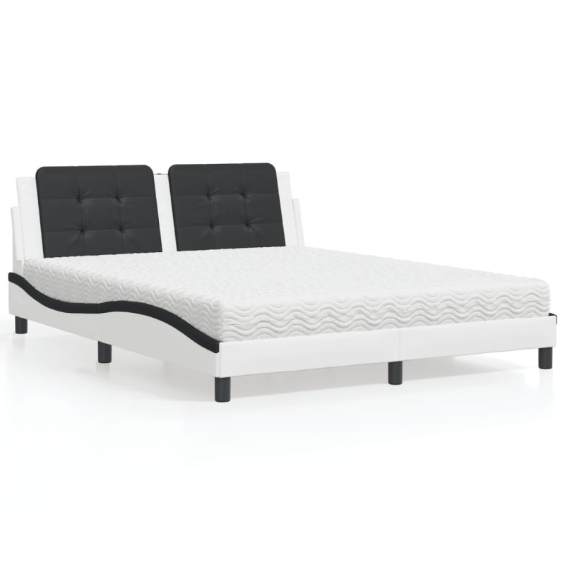 vidaXL Cama con colchón cuero sintético blanco y negro 160x200 cm vidaXL Cama con colchón cuero sintético blanco y negro 160x200 cm