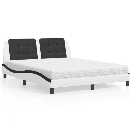 vidaXL Cama con colchón cuero sintético blanco y negro 160x200 cm