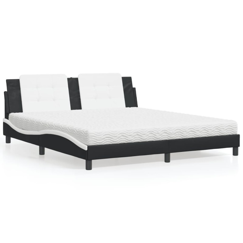 vidaXL Cama con colchón cuero sintético negro y blanco 180x200 cm vidaXL Cama con colchón cuero sintético negro y blanco 180x200 cm