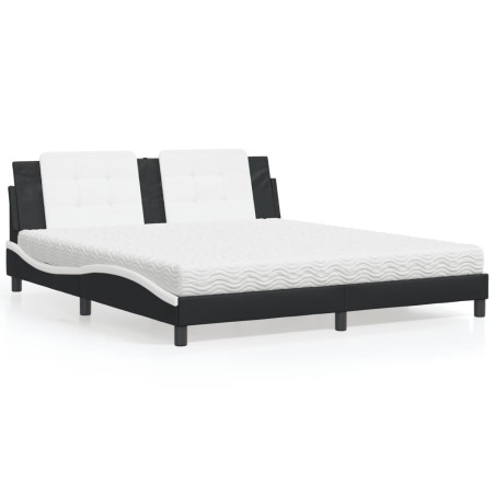 vidaXL Cama con colchón cuero sintético negro y blanco 180x200 cm