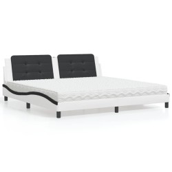 vidaXL Cama con colchón cuero sintético blanco y negro 200x200 cm