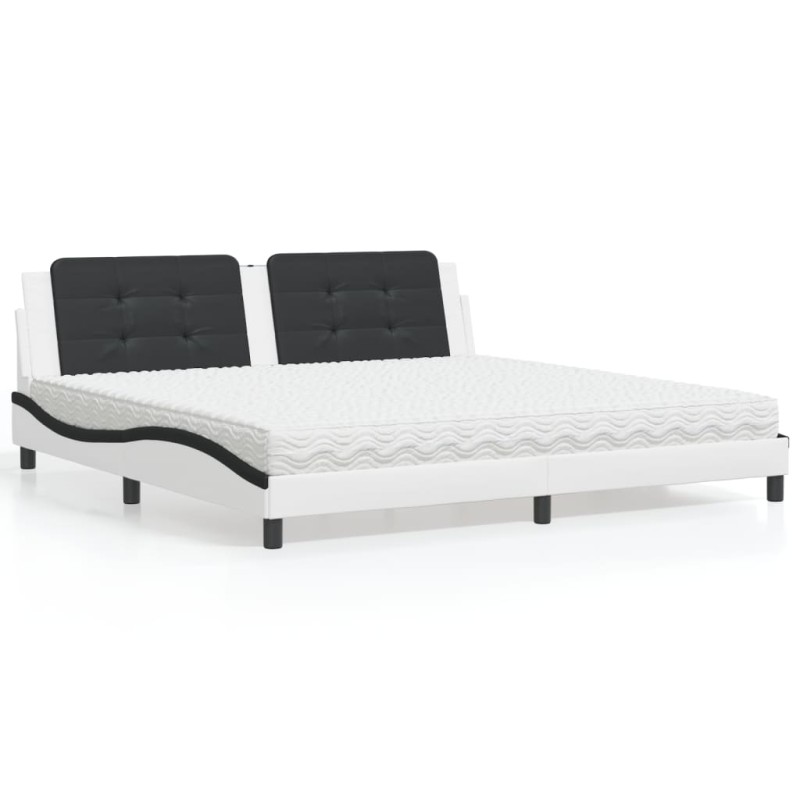 vidaXL Cama con colchón cuero sintético blanco y negro 200x200 cm vidaXL Cama con colchón cuero sintético blanco y negro 200x200 cm