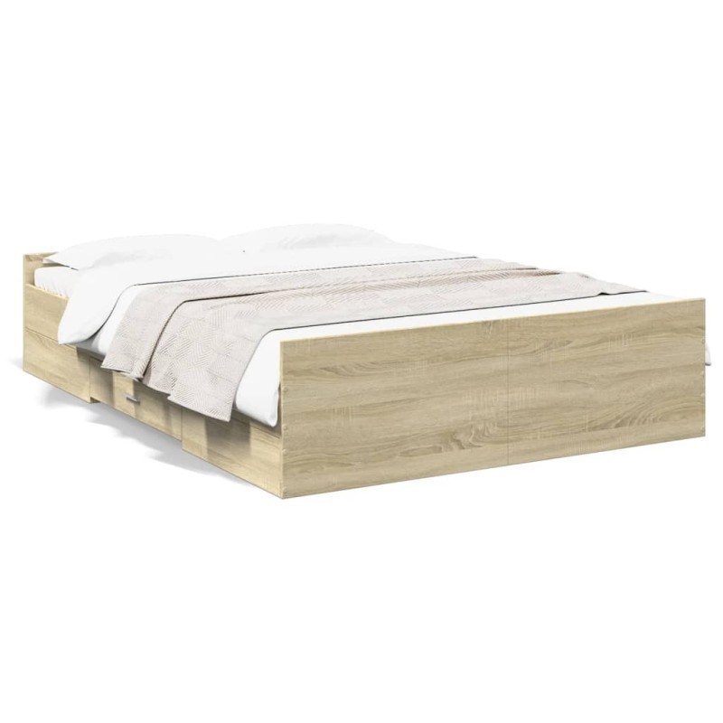 vidaXL Cama con cajones madera ingeniería roble Sonoma 135x190 cm vidaXL Cama con cajones madera ingeniería roble Sonoma 135x190 cm