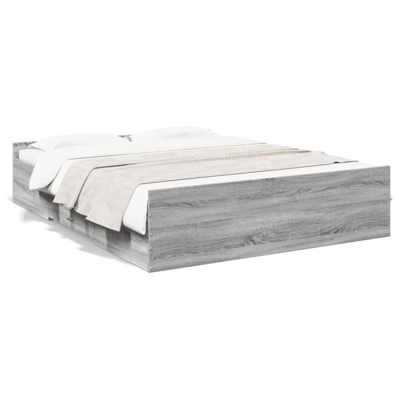 vidaXL Cama con cajones madera ingeniería gris Sonoma 140x200 cm vidaXL Cama con cajones madera ingeniería gris Sonoma 140x200 cm