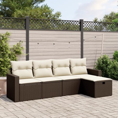 vidaXL Set comedor de jardín 5 piezas y cojines ratán sintético marrón