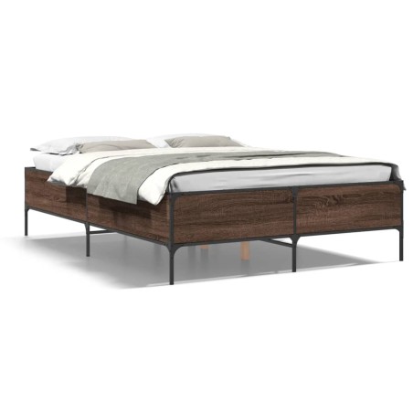 vidaXL Estructura cama madera ingeniería metal marrón roble 140x200 cm