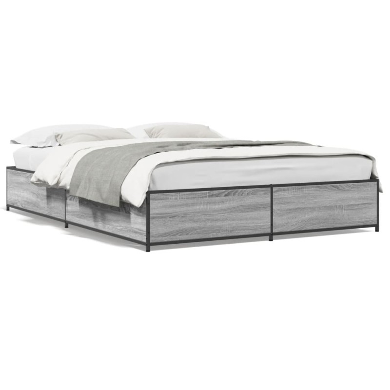 vidaXL Estructura cama madera ingeniería metal gris Sonoma 135x190 cm vidaXL Estructura cama madera ingeniería metal gris Sonoma 135x190 cm