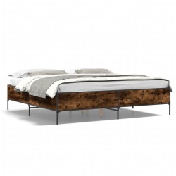 vidaXL Estructura cama madera ingeniería metal roble ahumado 200x200cm