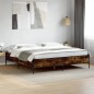 vidaXL Estructura cama madera ingeniería metal roble ahumado 200x200cm vidaXL Estructura cama madera ingeniería metal roble ahumado 200x200cm