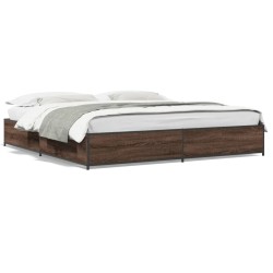 vidaXL Estructura cama madera ingeniería metal marrón roble 160x200 cm