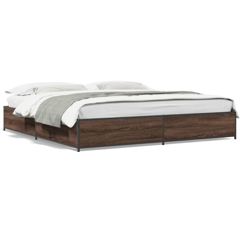 vidaXL Estructura cama madera ingeniería metal marrón roble 160x200 cm vidaXL Estructura cama madera ingeniería metal marrón roble 160x200 cm