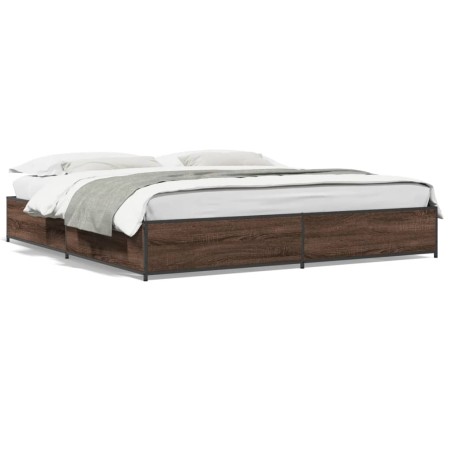 vidaXL Estructura cama madera ingeniería metal marrón roble 160x200 cm