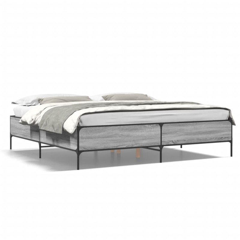 vidaXL Estructura cama madera ingeniería metal gris Sonoma 180x200 cm vidaXL Estructura cama madera ingeniería metal gris Sonoma 180x200 cm