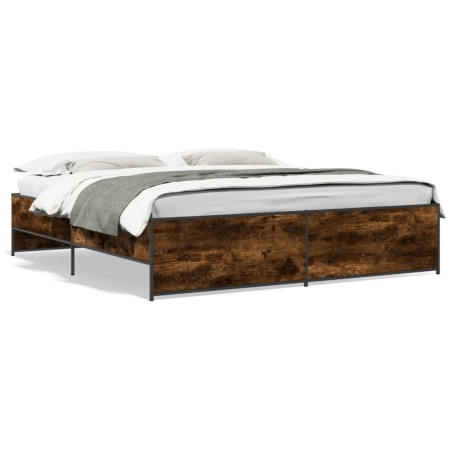 vidaXL Estructura cama madera ingeniería metal roble ahumado 180x200cm