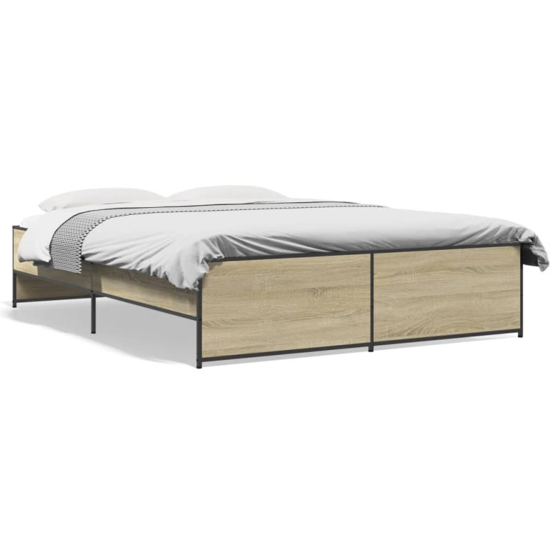 vidaXL Estructura cama madera ingeniería metal roble Sonoma 150x200 cm vidaXL Estructura cama madera ingeniería metal roble Sonoma 150x200 cm
