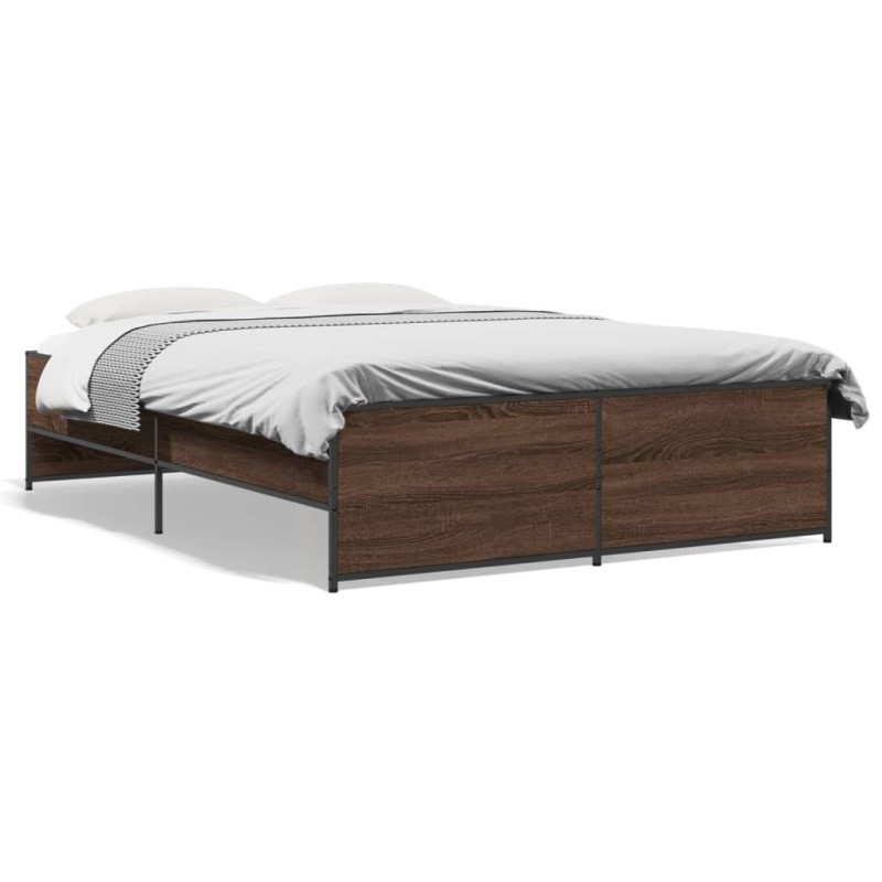 vidaXL Estructura cama madera ingeniería metal marrón roble 135x190 cm vidaXL Estructura cama madera ingeniería metal marrón roble 135x190 cm