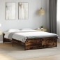 vidaXL Estructura cama madera ingeniería metal roble ahumado 135x190cm vidaXL Estructura cama madera ingeniería metal roble ahumado 135x190cm