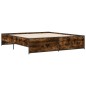 vidaXL Estructura cama madera ingeniería metal roble ahumado 200x200cm vidaXL Estructura cama madera ingeniería metal roble ahumado 200x200cm