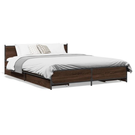 vidaXL Cama con cajones madera de ingeniería marrón roble 140x190 cm