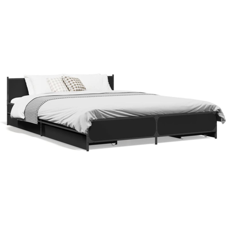 vidaXL Estructura cama con cajones madera ingeniería negra 150x200 cm vidaXL Estructura cama con cajones madera ingeniería negra 150x200 cm