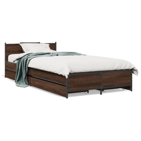 vidaXL Cama con cajones madera de ingeniería marrón roble 90x200 cm
