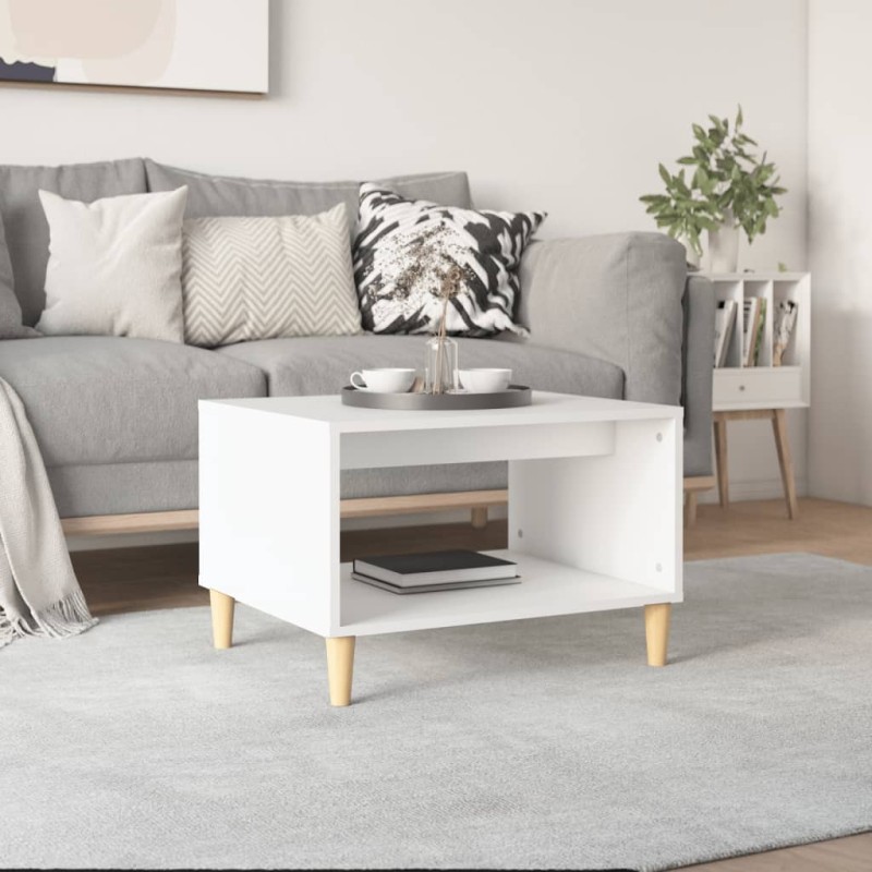 vidaXL Mesa de centro madera contrachapada blanco 60x50x40 cm vidaXL Mesa de centro madera contrachapada blanco 60x50x40 cm