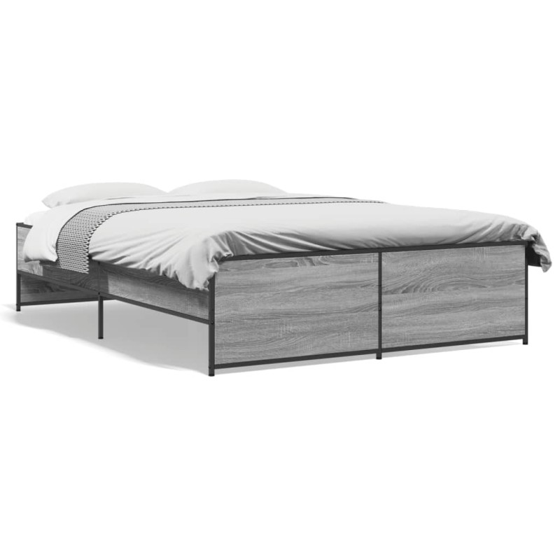 vidaXL Estructura cama madera ingeniería metal gris Sonoma 120x190 cm vidaXL Estructura cama madera ingeniería metal gris Sonoma 120x190 cm