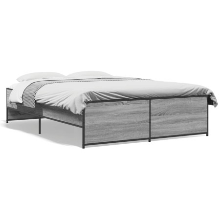 vidaXL Estructura cama madera ingeniería metal gris Sonoma 120x190 cm