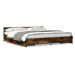vidaXL Cama con cajones madera de ingeniería roble ahumado 180x200 cm