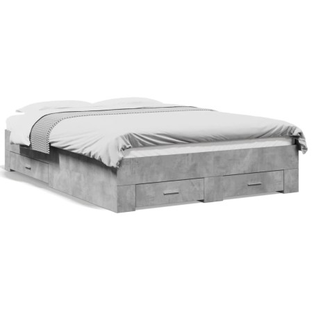 vidaXL Cama con cajones madera ingeniería gris hormigón 120x200 cm