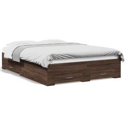 vidaXL Cama con cajones madera de ingeniería marrón roble 140x190 cm