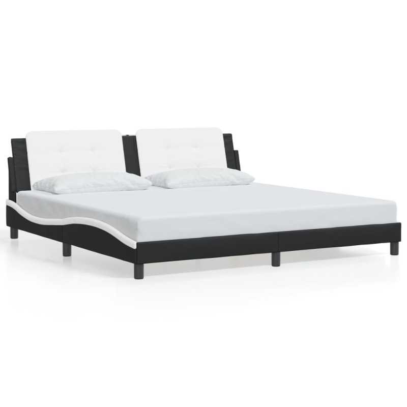 vidaXL Estructura de cama con cabecero cuero sintético negro y blanco vidaXL Estructura de cama con cabecero cuero sintético negro y blanco