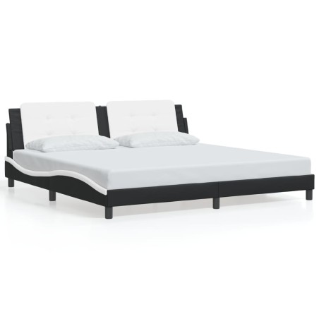 vidaXL Estructura de cama con cabecero cuero sintético negro y blanco