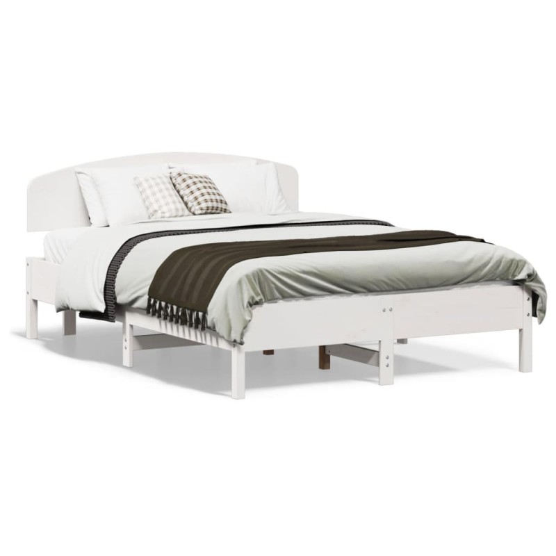 vidaXL Estructura de cama con cabecero madera pino blanco 140x190 cm vidaXL Estructura de cama con cabecero madera pino blanco 140x190 cm