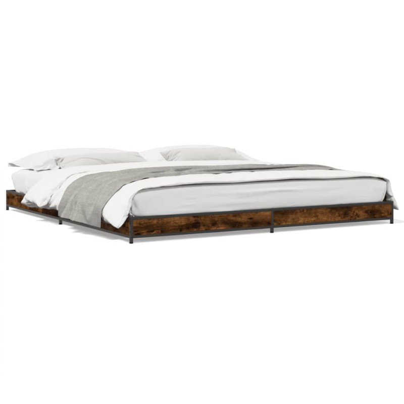 vidaXL Estructura cama madera ingeniería metal roble ahumado 160x200cm vidaXL Estructura cama madera ingeniería metal roble ahumado 160x200cm