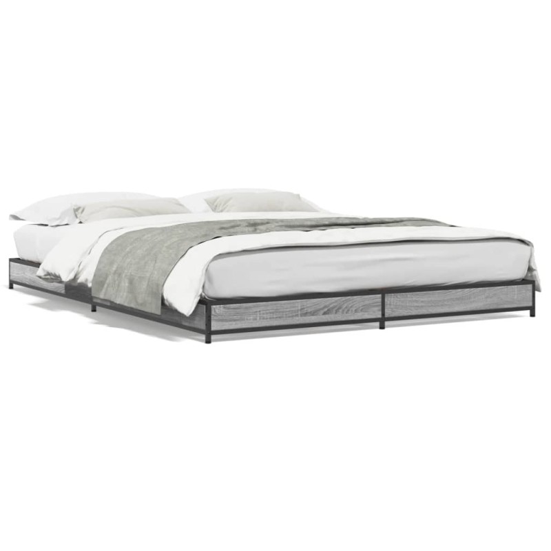 vidaXL Estructura cama madera ingeniería metal gris Sonoma 150x200 cm