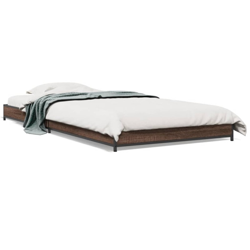 vidaXL Estructura cama madera ingeniería metal roble marrón 75x190 cm vidaXL Estructura cama madera ingeniería metal roble marrón 75x190 cm