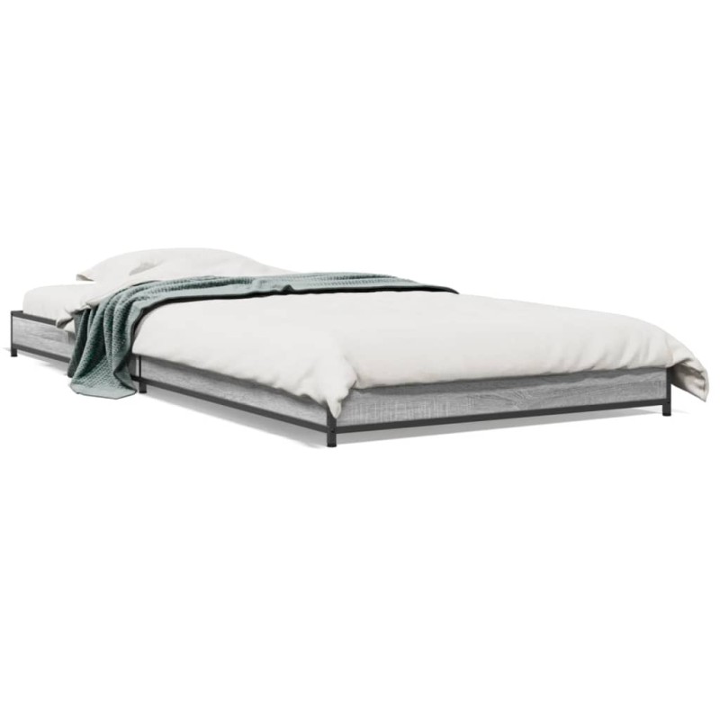 vidaXL Estructura cama madera ingeniería metal gris Sonoma 90x190 cm vidaXL Estructura cama madera ingeniería metal gris Sonoma 90x190 cm