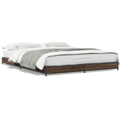 vidaXL Estructura cama madera ingeniería metal marrón roble 135x190 cm