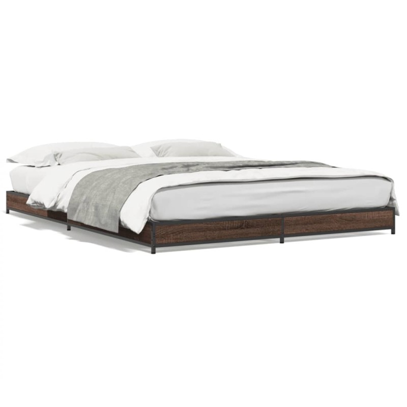 vidaXL Estructura cama madera ingeniería metal marrón roble 135x190 cm vidaXL Estructura cama madera ingeniería metal marrón roble 135x190 cm