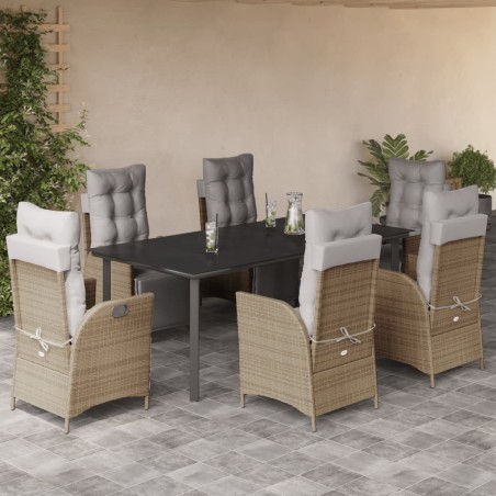 vidaXL Set comedor de jardín 7 pzas con cojines ratán sintético beige