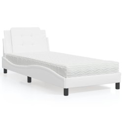 vidaXL Cama con colchón cuero sintético blanco 90x190 cm