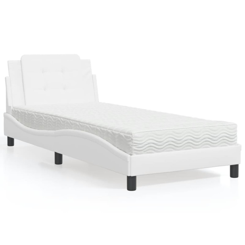 vidaXL Cama con colchón cuero sintético blanco 90x190 cm