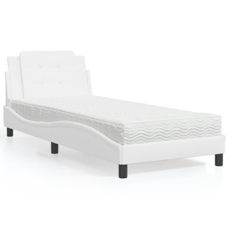 vidaXL Cama con colchón cuero sintético blanco 90x190 cm