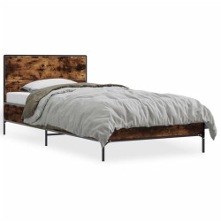 vidaXL Estructura cama madera ingeniería metal roble humo 75x190 cm