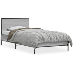 vidaXL Estructura cama madera ingeniería metal gris Sonoma 90x190 cm