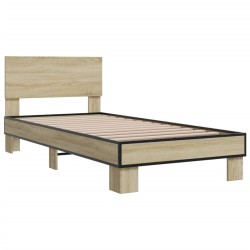 vidaXL Estructura cama madera ingeniería metal roble Sonoma 90x200 cm