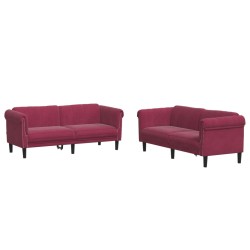 vidaXL Juego de sofás 2 piezas terciopelo rojo tinto