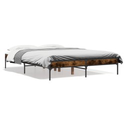 vidaXL Estructura cama madera ingeniería metal roble ahumado 120x190cm