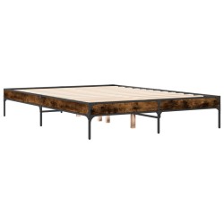 vidaXL Estructura cama madera ingeniería metal roble ahumado 120x190cm
